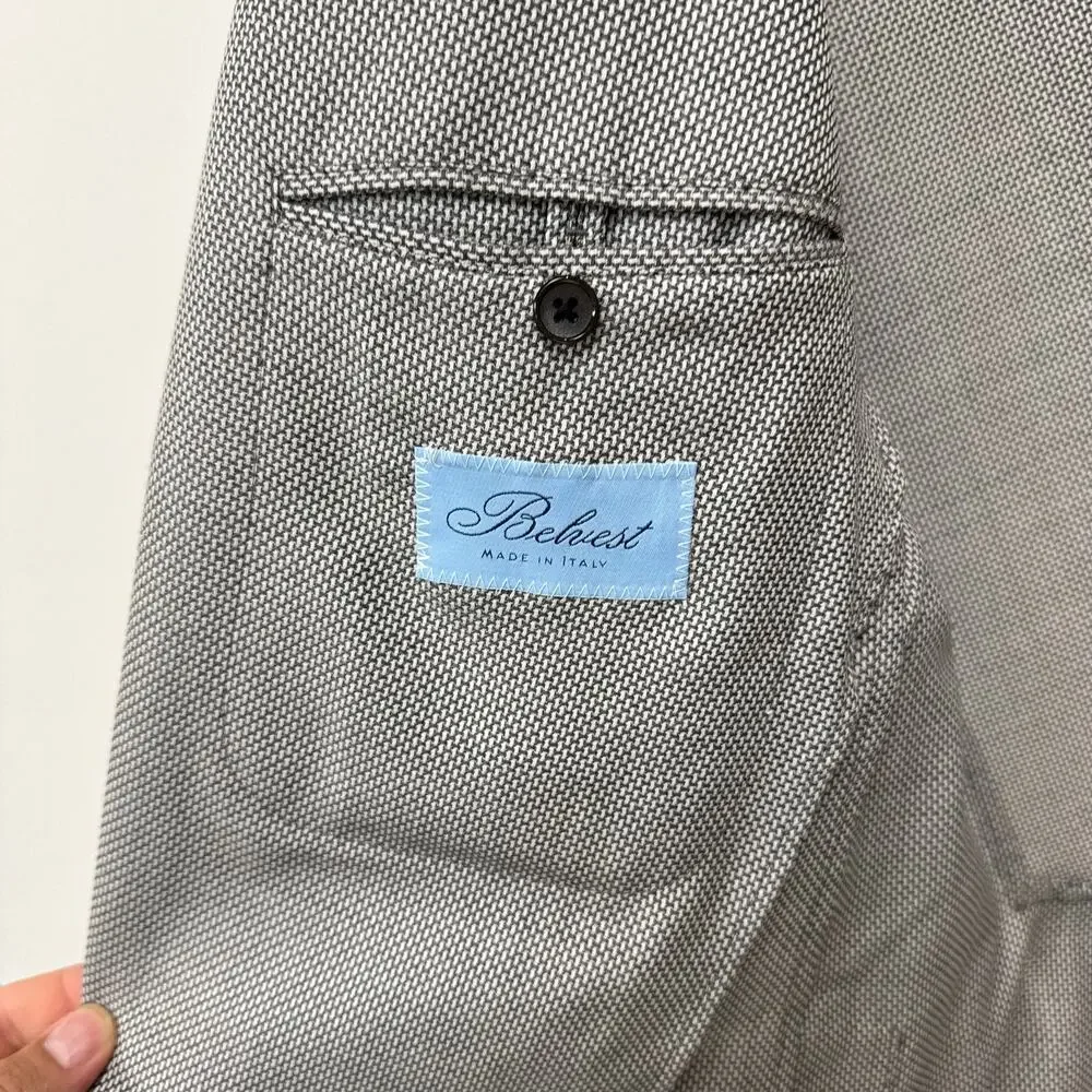 Belvest Wool Grey Houndstooth Unstructured Sport Coat 48 NEW Blazer Italian